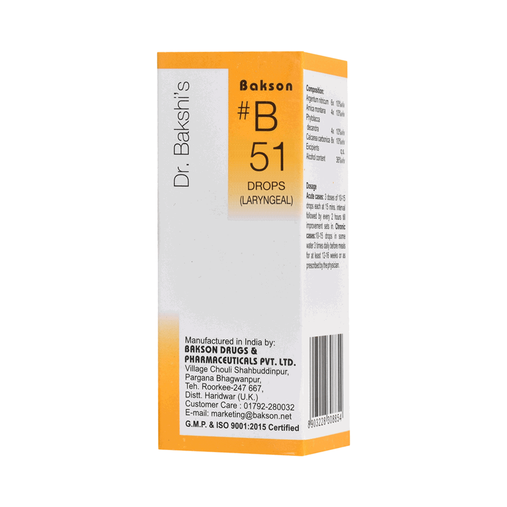 Bakson B51 Laryngeal Drops (30ml) - Golden-Patel Son