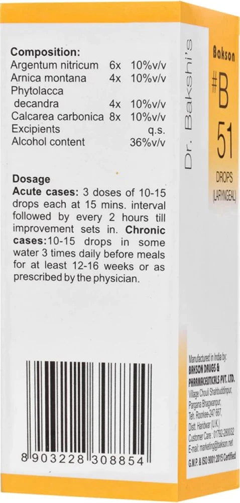 Bakson B51 Laryngeal Drops (30ml) - Golden-Patel Son