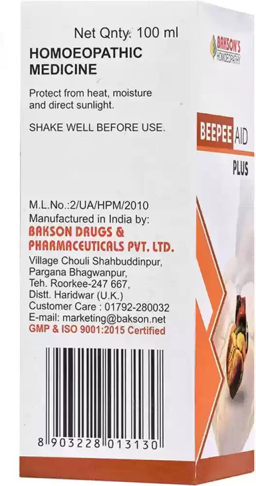 Bakson Bee Pee Aid Plus Drops (100ml) - Golden-Patel Son