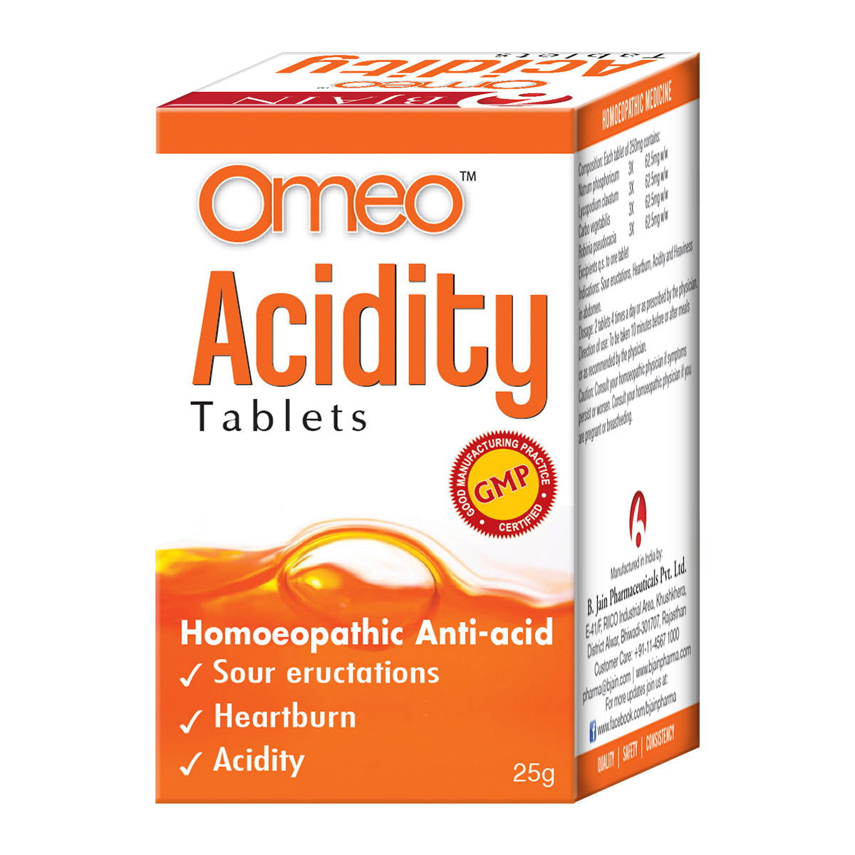 B Jain Omeo Acidity Tablets (25g) -Pack of 2 - Golden-Patel Son