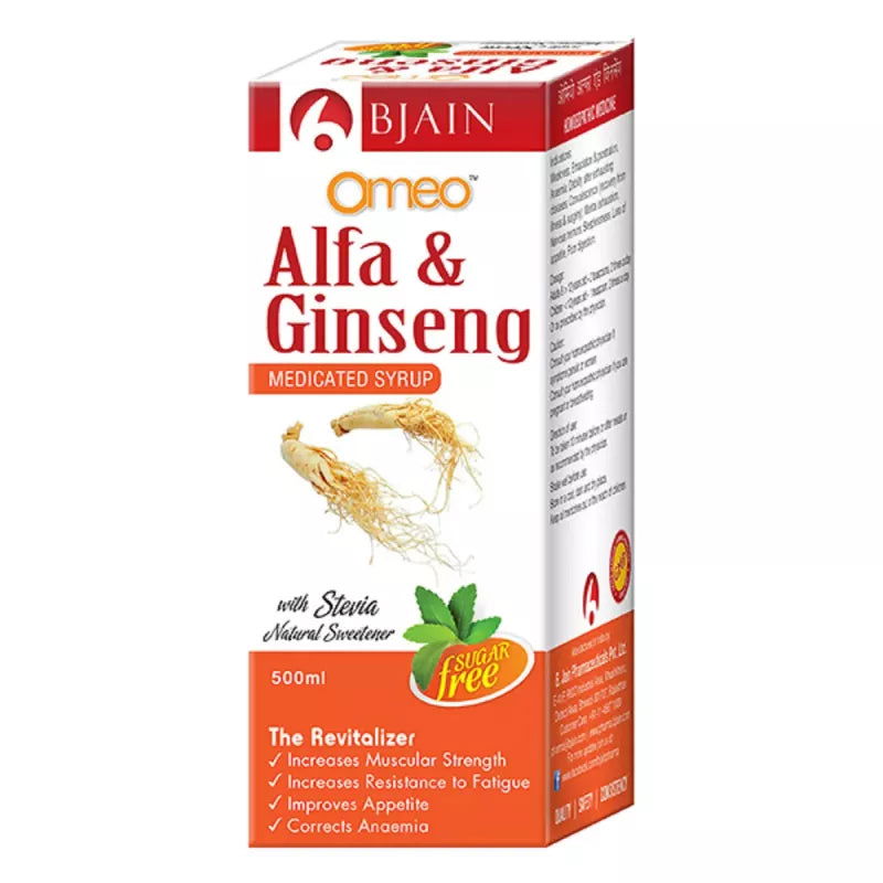 B Jain Omeo Alfa & Ginseng Syrup (Sugar Free) (500ml) - Golden-Patel Son