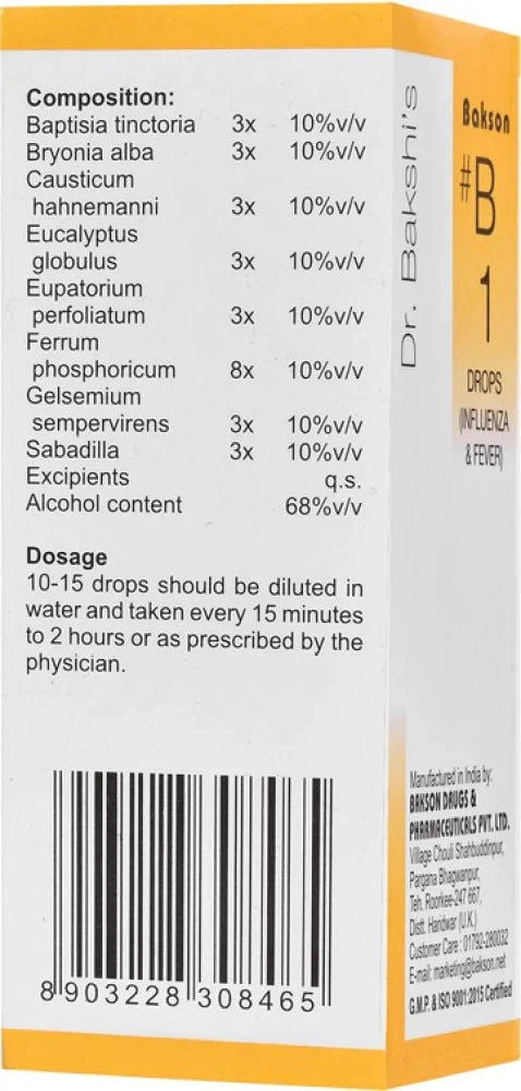 Bakson B1 Influenza and Fever Drops (30ml) - Golden-Patel Son
