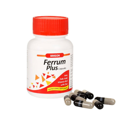 Bakson Ferrum Plus Capsules with Iron, Folic Acid, Vitamin B12, Zinc - Golden-Patel Son