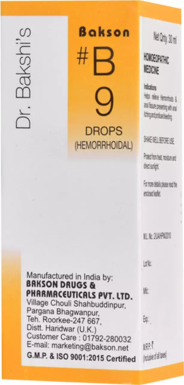 Bakson B9 Hemorrhoidal Drops (30ml) Golden-Patel & Son