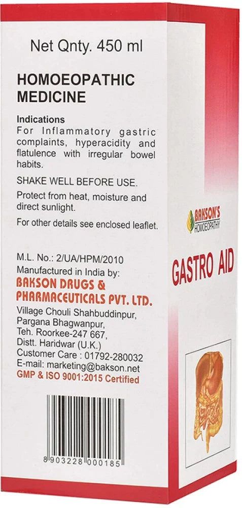 Bakson Gastro Aid Syrup (450ml) Golden-Patel & Son