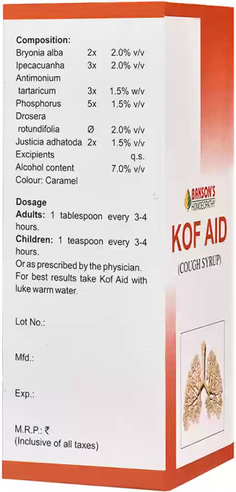 Bakson Kof Aid Syrup (115ml) Golden-Patel & Son